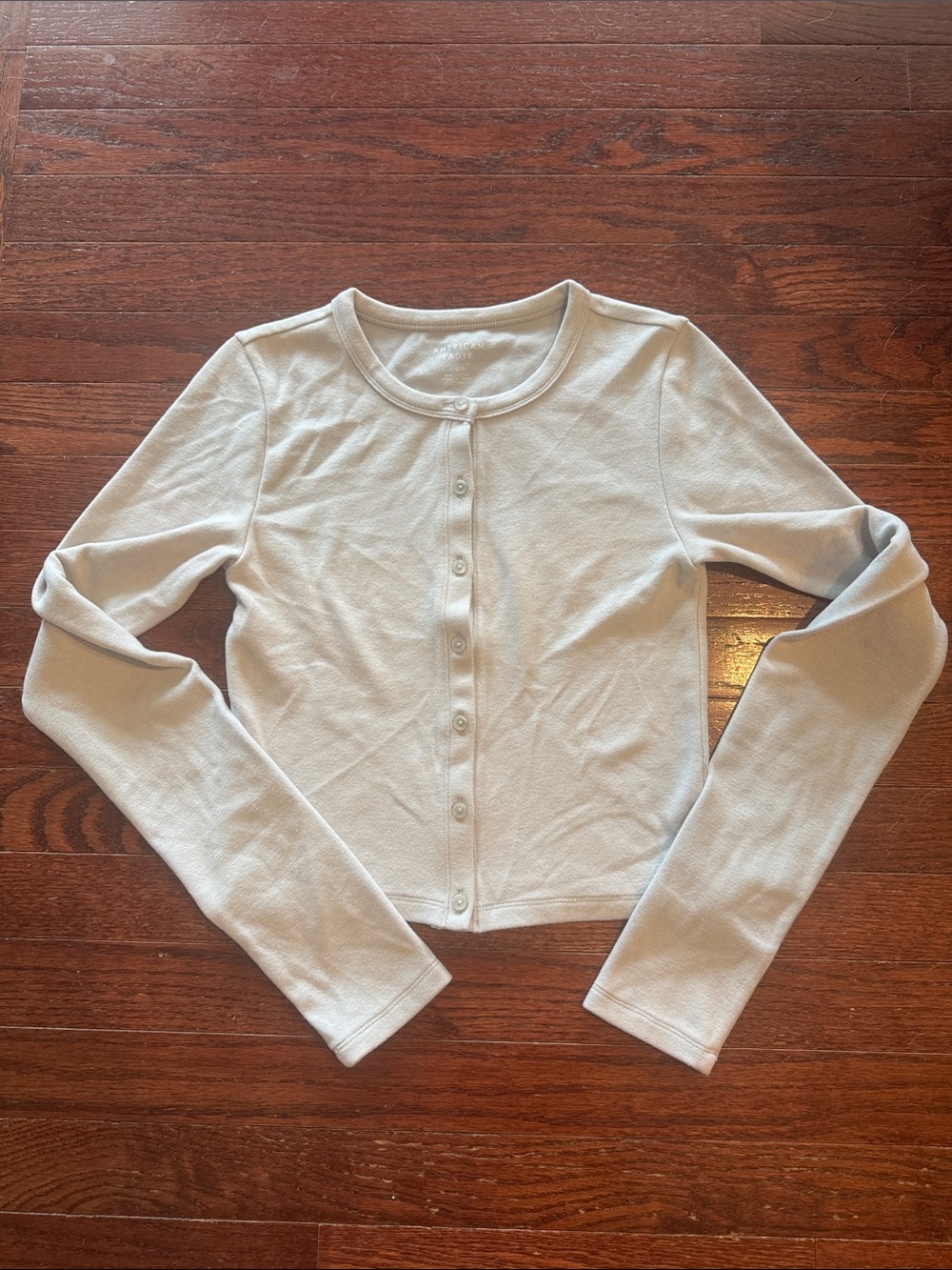 American Eagle Outfitters Light Blue Button-Front Crewneck Top